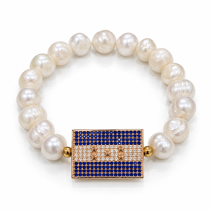 Pulsera blanca con bandera azul oscuro brillante