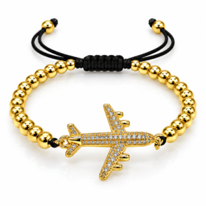 Pulsera negra con avión brillante