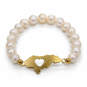 Pulsera blanca con mapa dorado y corazón abierto