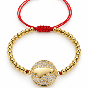 Pulsera roja con mapa sobre círculo brillante