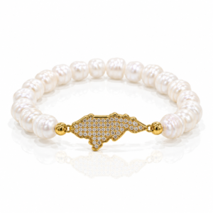 Pulsera blanca con mapa dorado brillante