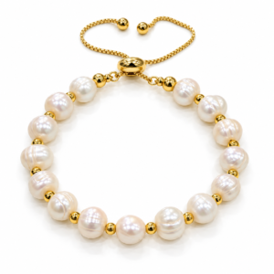 Pulsera blanca y dorada ajustable