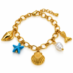Pulsera dorada con dijes marinos