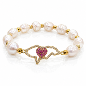 Pulsera blanca con mapa y corazón rosa