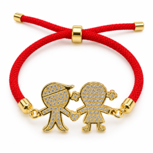 Pulsera roja con niño y niña brillantes