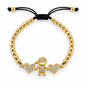 Pulsera negra con niño y corazones