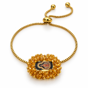 Pulsera dorada con medalla de marco ámbar