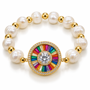 Pulsera blanca con círculo multicolor
