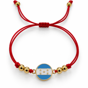 Pulsera roja con bandera circular