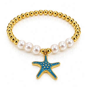 Pulsera dorada y blanca con estrella de mar