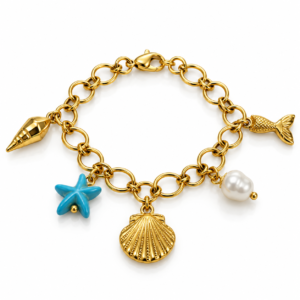 Pulsera de cadena con conchas y estrella azul