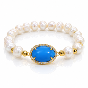 Pulsera blanca con óvalo azul