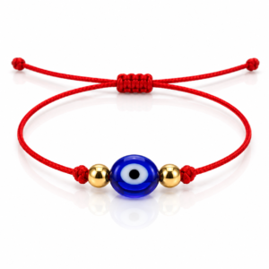 Pulsera roja fina con ojo azul