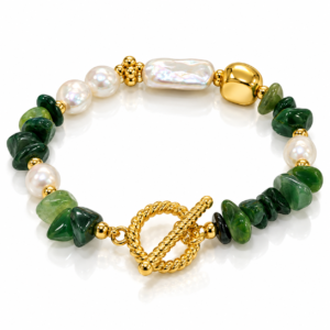 Pulsera verde y blanca con cierre de aro