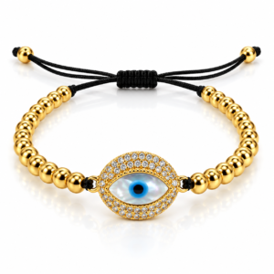 Pulsera negra con ojo azul brillante