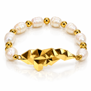 Pulsera blanca con mapa dorado facetado