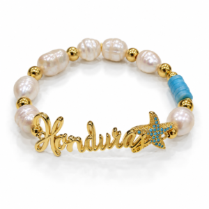 Pulsera blanca con Honduras y estrella de mar