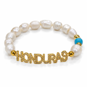 Pulsera blanca y azul con letras Honduras