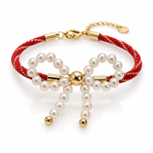 Pulsera roja con lazo de cuentas blancas