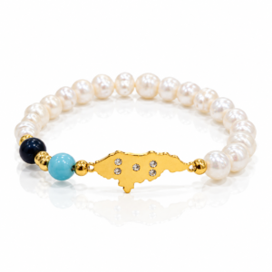 Pulsera blanca con mapa y cuentas azul y negra