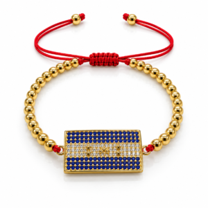 Pulsera roja con bandera azul oscuro
