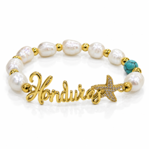 Pulsera blanca con Honduras y estrella dorada