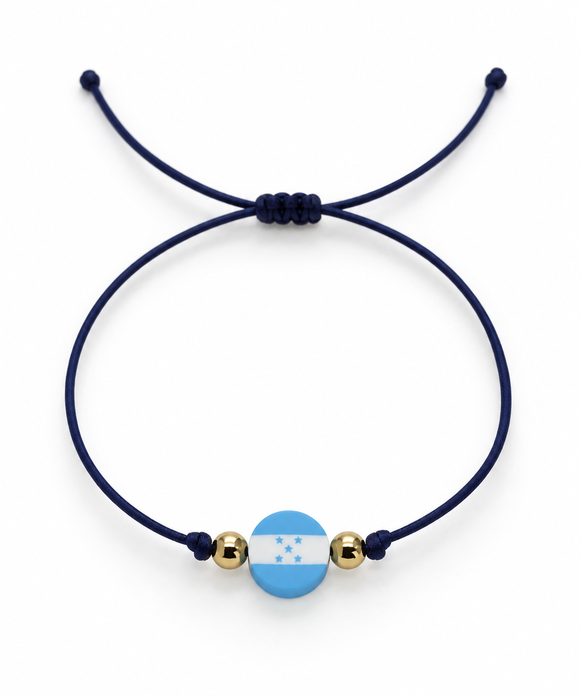 Pulsera azul fina con bandera circular