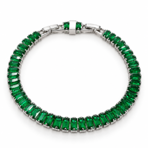 Pulsera plateada con rectángulos verdes