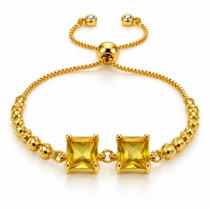 Pulsera dorada con dos cuadrados amarillos