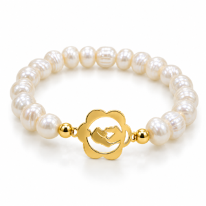 Pulsera blanca con flor y ave