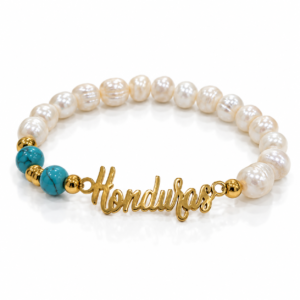Pulsera blanca y turquesa con Honduras