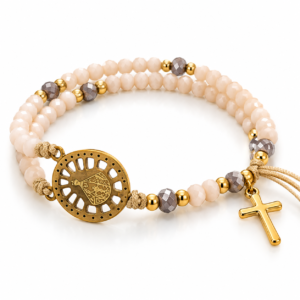 Pulsera rosa claro de doble vuelta con cruz