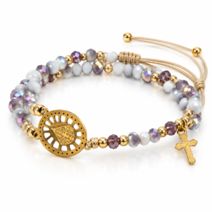 Pulsera pastel de doble vuelta con cruz