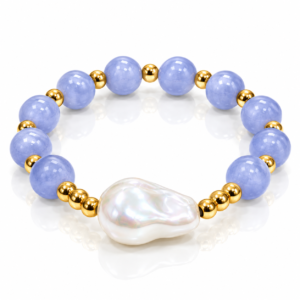Pulsera lila con cuenta blanca irregular