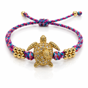 Pulsera tejida multicolor con tortuga