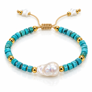 Pulsera turquesa con cuenta blanca central