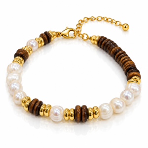 Pulsera blanca y café con cierre de cadena