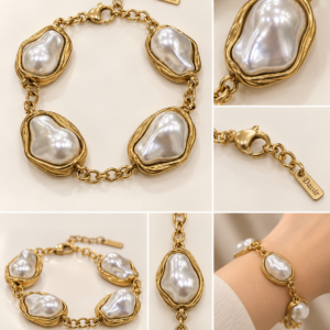 Pulsera dorada con motivos blancos irregulares