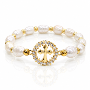 Pulsera blanca con cruz en círculo abierto