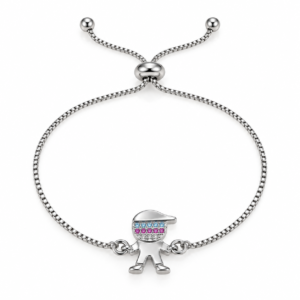 Pulsera plateada con niño de gorra