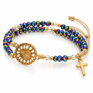 Pulsera tornasol de doble vuelta con cruz