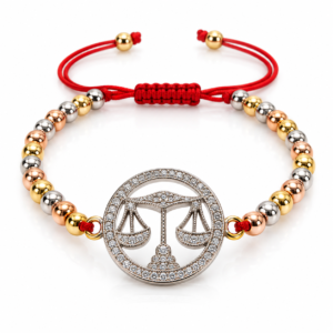 Pulsera roja con balanza plateada