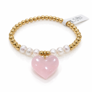 Pulsera dorada y blanca con corazón rosa
