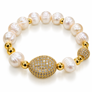 Pulsera blanca con cuenta brillante grande