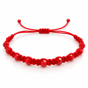 Pulsera roja de nudos y cuentas facetadas