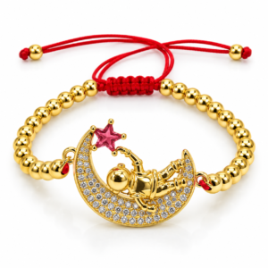 Pulsera roja con luna dorada y estrella