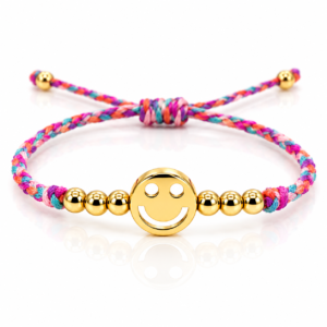 Pulsera tejida rosa y azul con sonrisa