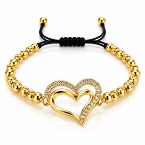 Pulsera negra con corazón doble abierto