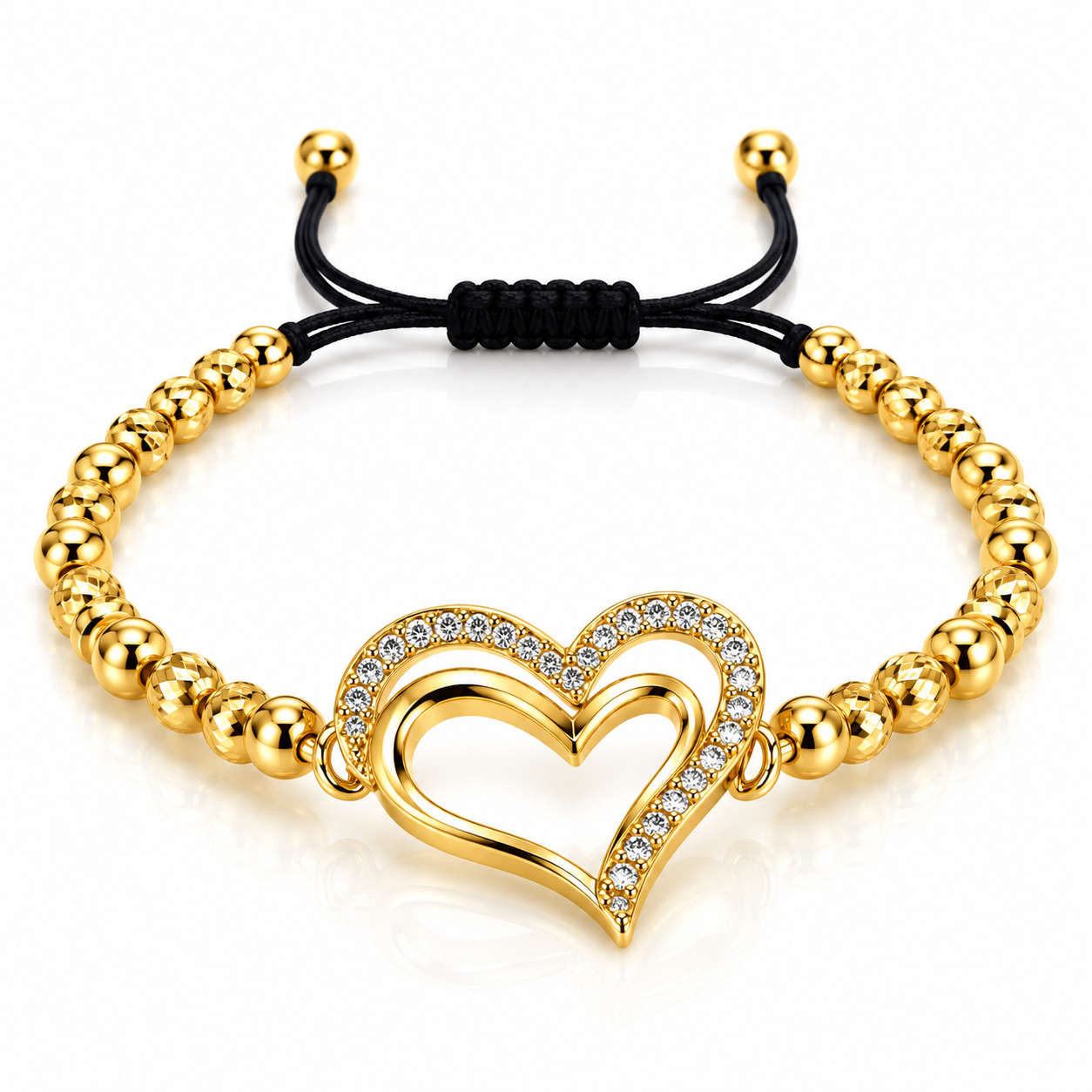 Pulsera negra con corazón doble abierto