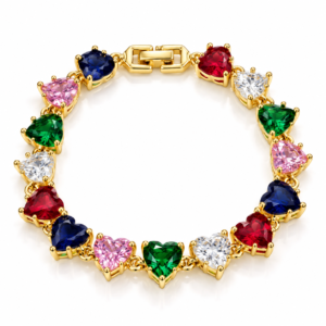 Pulsera dorada de corazones multicolor